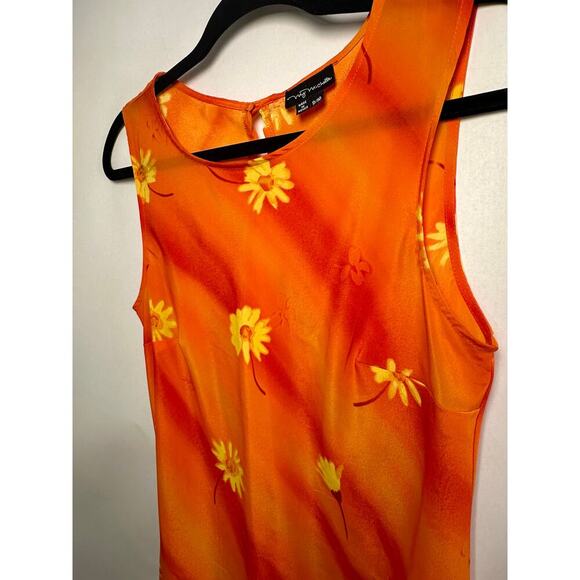 Vintage 90s My Michelle Orange Floral A-Line Dress Size 9/10 Coquette Retro Y2K - Picture 3 of 10